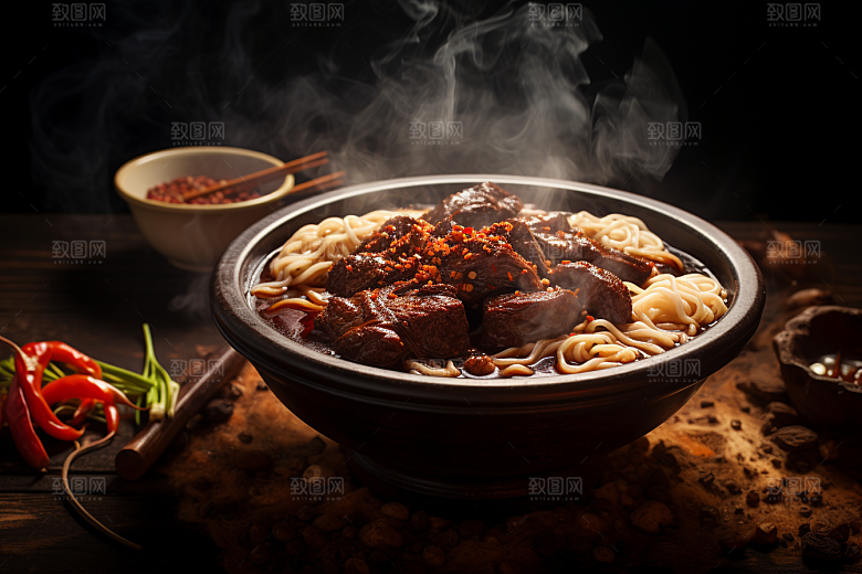 兰州拉面牛肉拉面干切牛肉摄影图