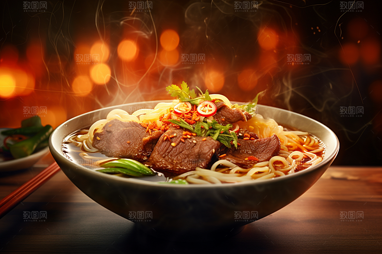 兰州拉面干切牛肉特色摄影图