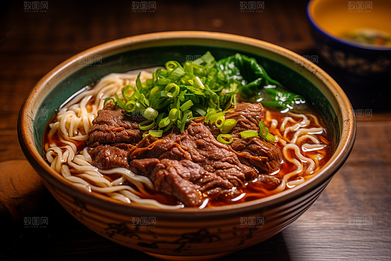 兰州拉面特色干切牛肉摄影图