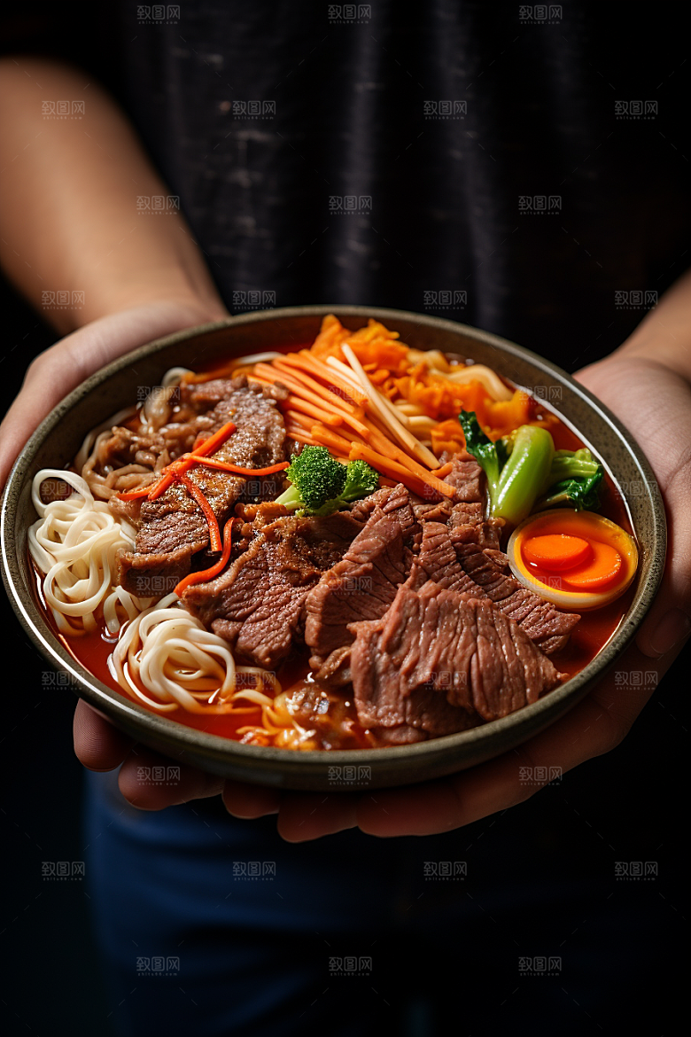 兰州拉面特色干切牛肉摄影图