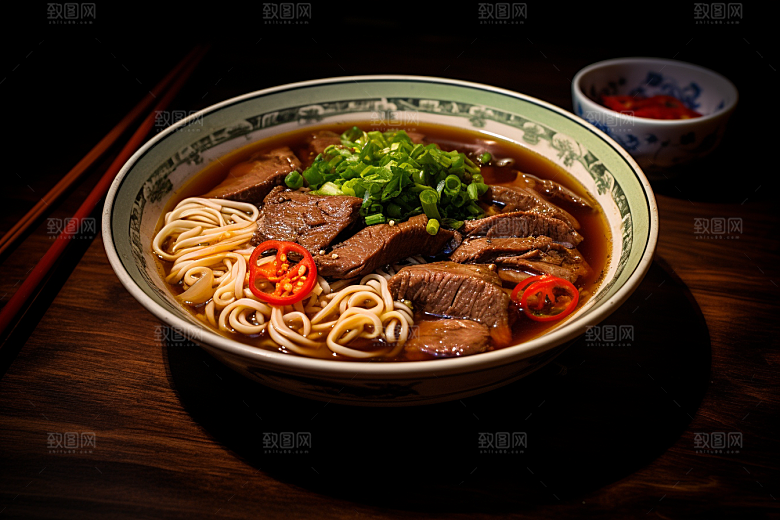 兰州拉面干切牛肉特色摄影图