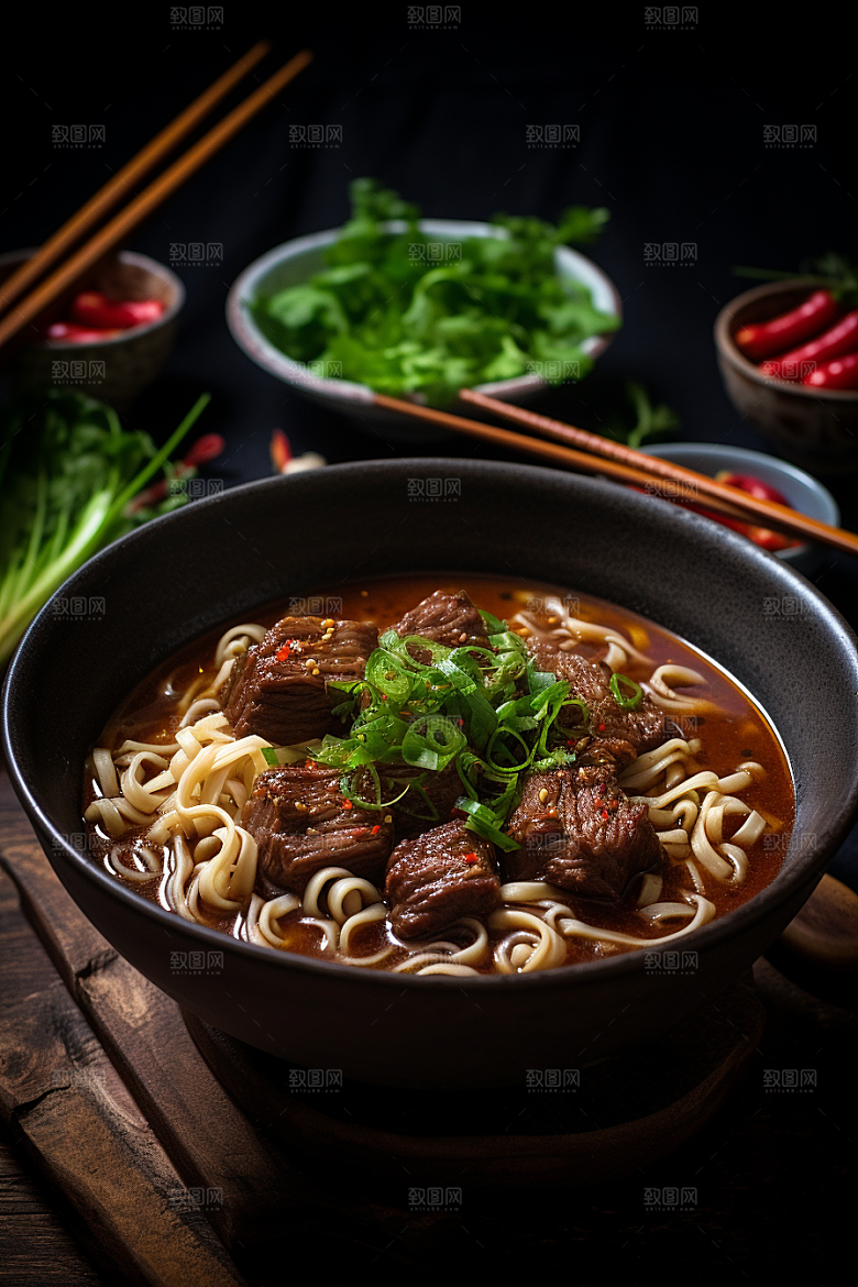 兰州拉面高清干切牛肉摄影图
