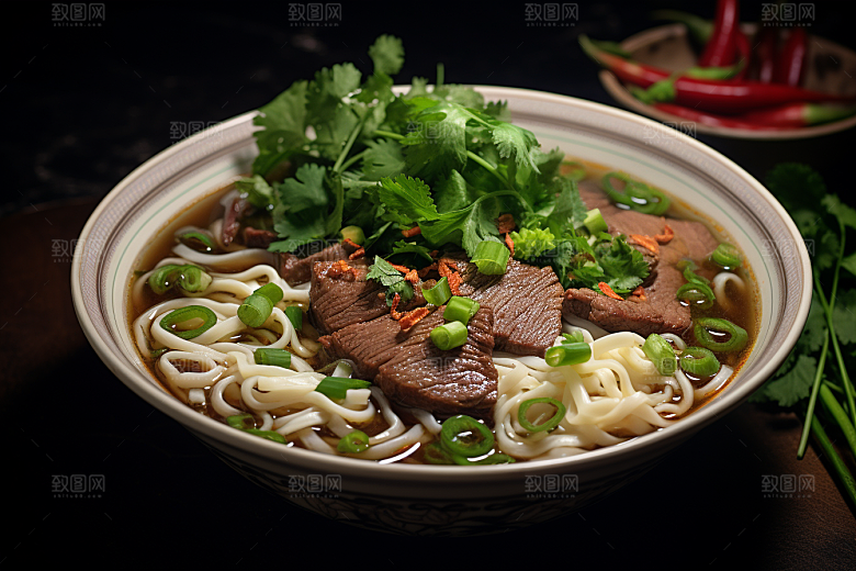 兰州拉面高清干切牛肉摄影图