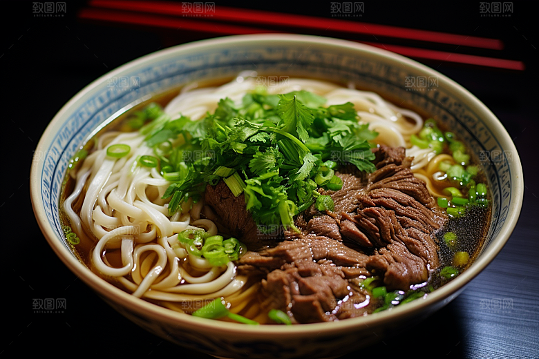 兰州拉面干切牛肉西北美食摄影图