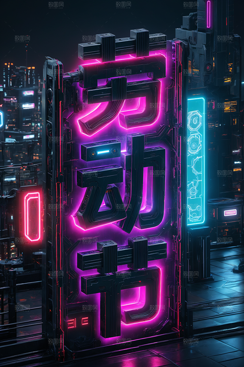 五一劳动节彩色3D艺术字