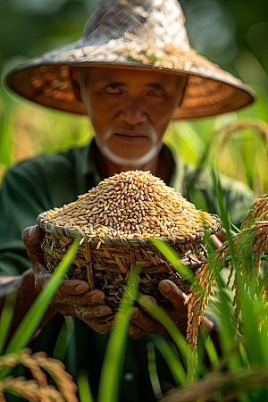 农民丰收水稻劳作摄影图