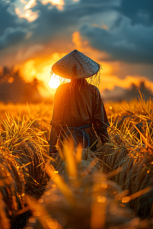 农民丰收种地水稻摄影图