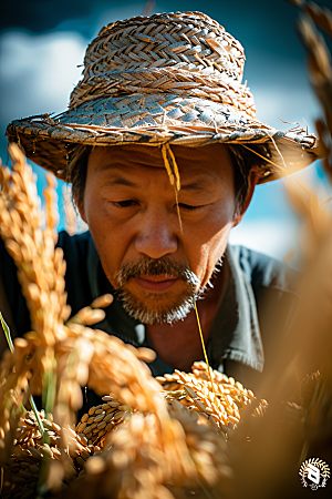 农民丰收水稻致敬劳动者摄影图