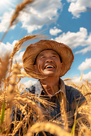 农民丰收水稻种地摄影图