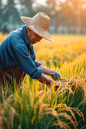 农民丰收稻谷水稻摄影图