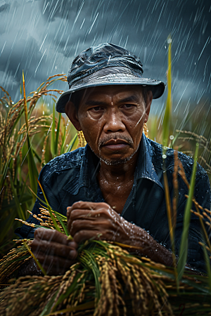 农民丰收稻谷耕种摄影图
