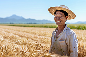 农民丰收耕种稻谷摄影图
