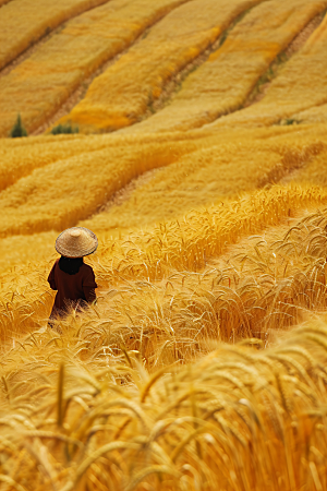 农民丰收田野稻谷摄影图