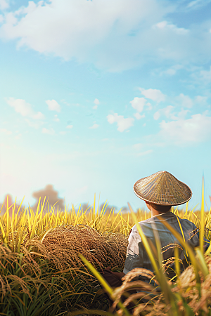 农民丰收水稻耕种摄影图