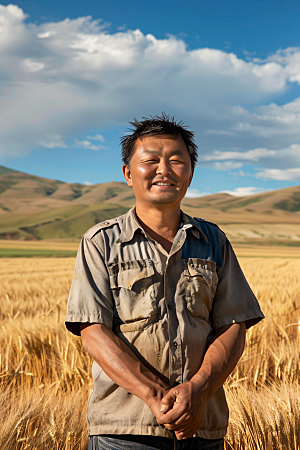 农民丰收劳作稻谷摄影图