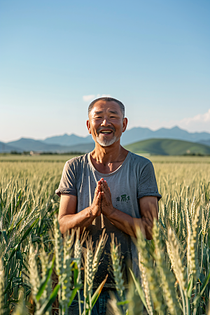 农民丰收耕种稻谷摄影图