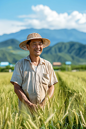 农民丰收水稻种地摄影图