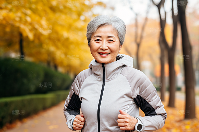 老年人锻炼晨跑健身摄影图