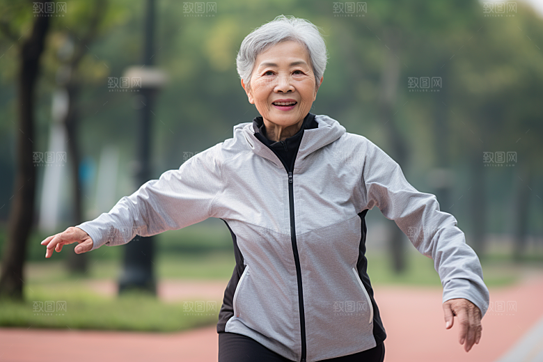 老年人锻炼晨跑健康摄影图