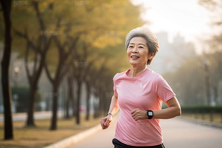 老年人锻炼晨跑肖像摄影图