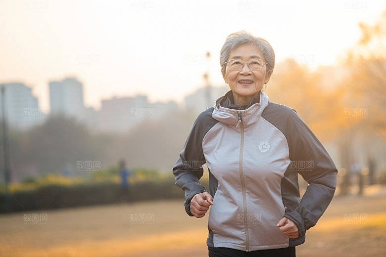 老年人锻炼晨跑保持年轻摄影图