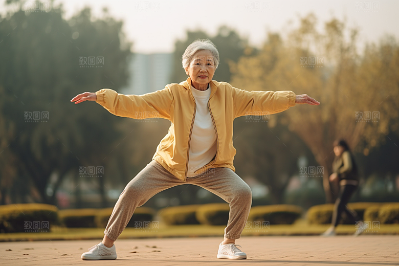 老年人锻炼夕阳红健身摄影图