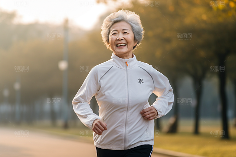 老年人锻炼晨练晨跑摄影图