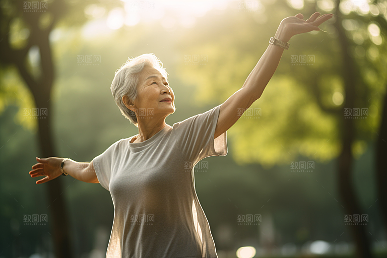 老年人锻炼晨跑晨练摄影图