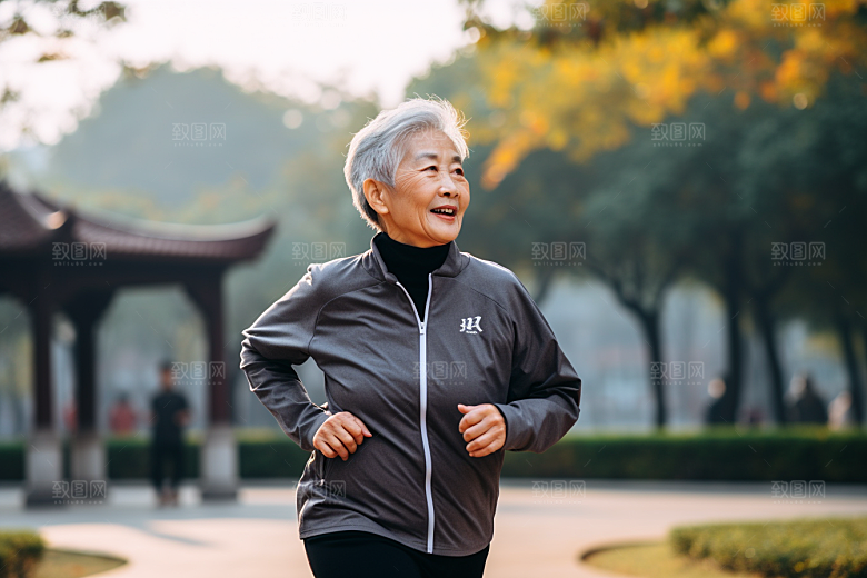 老年人锻炼夕阳红健康摄影图