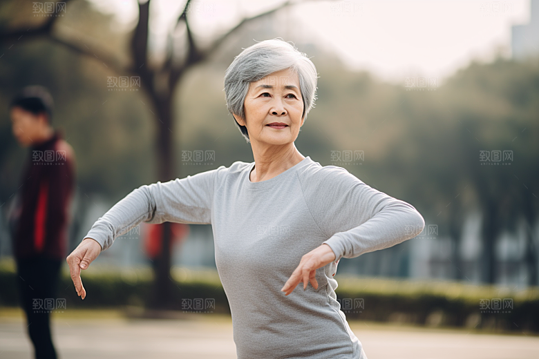 老年人锻炼晨跑肖像摄影图