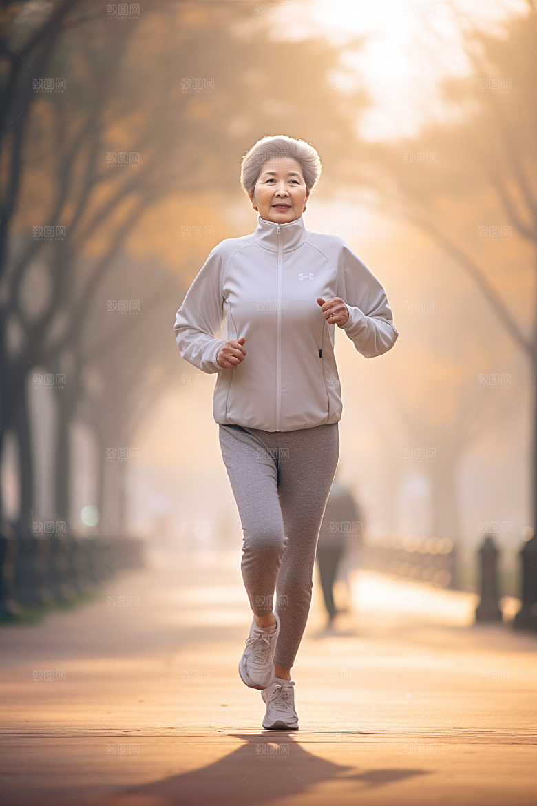 老年人锻炼晨跑健身摄影图