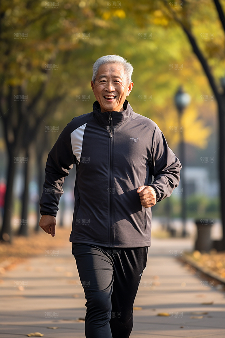 老年人锻炼晨跑健康摄影图