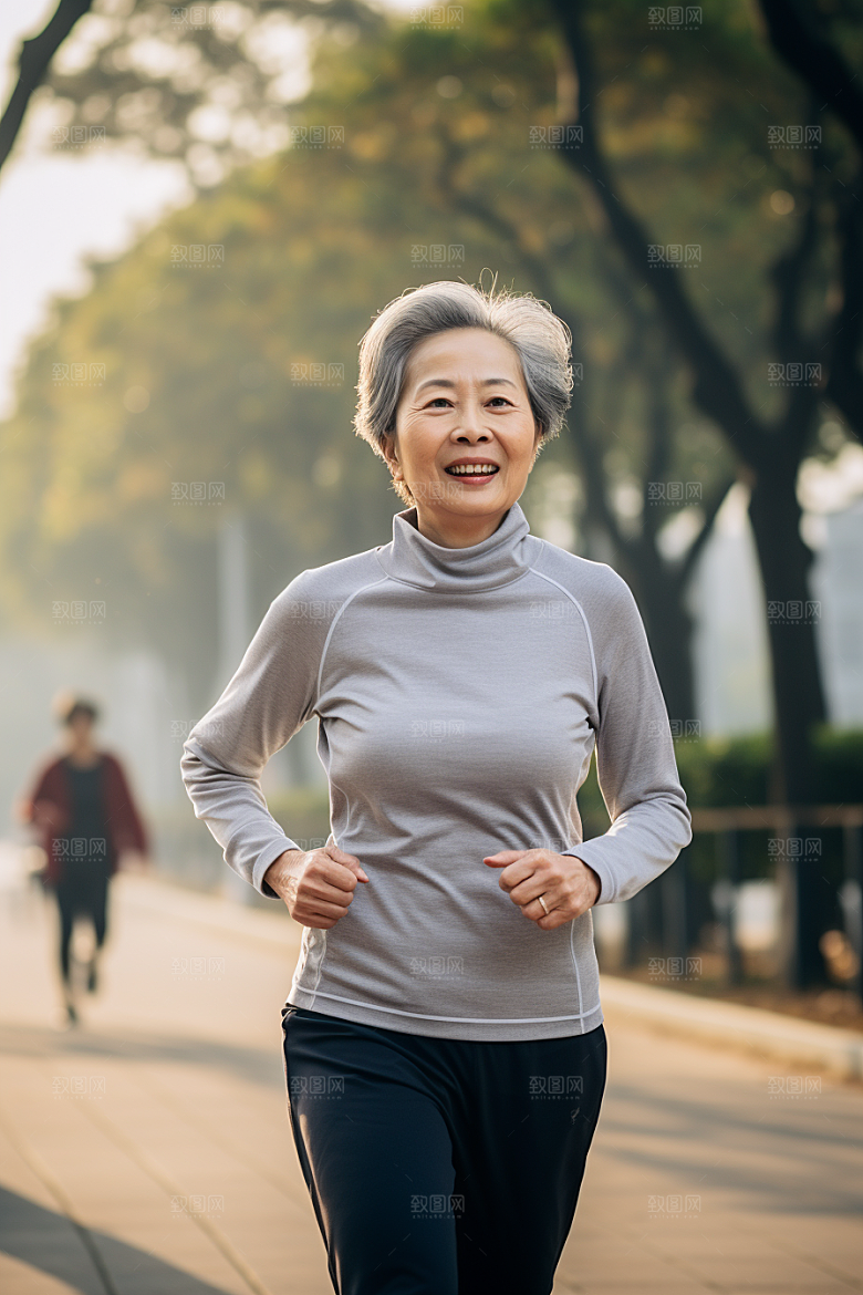 老年人锻炼晨跑人物摄影图