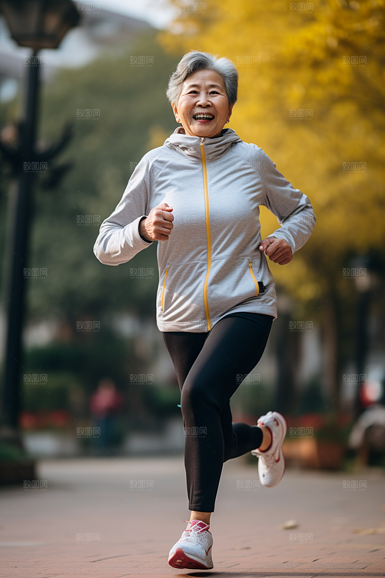 老年人锻炼晨跑人物摄影图