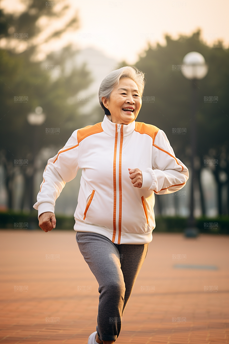 老年人锻炼晨跑肖像摄影图