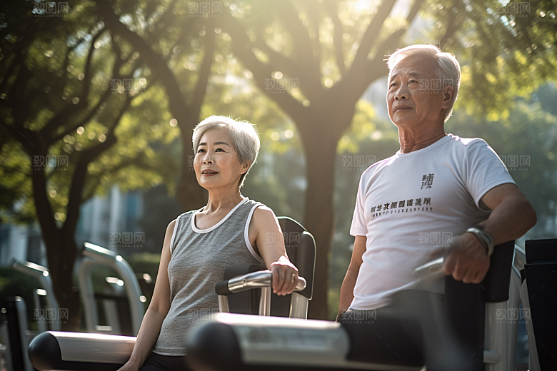 老年人锻炼夕阳红保持年轻摄影图