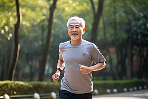 老年人锻炼健康晨跑摄影图