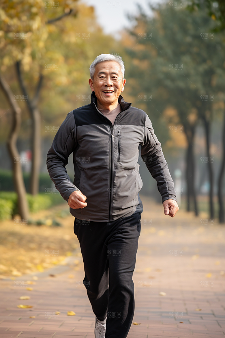 老年人锻炼保持年轻晨跑摄影图