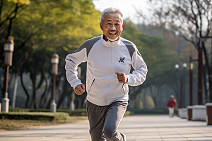 老年人锻炼晨跑健康摄影图