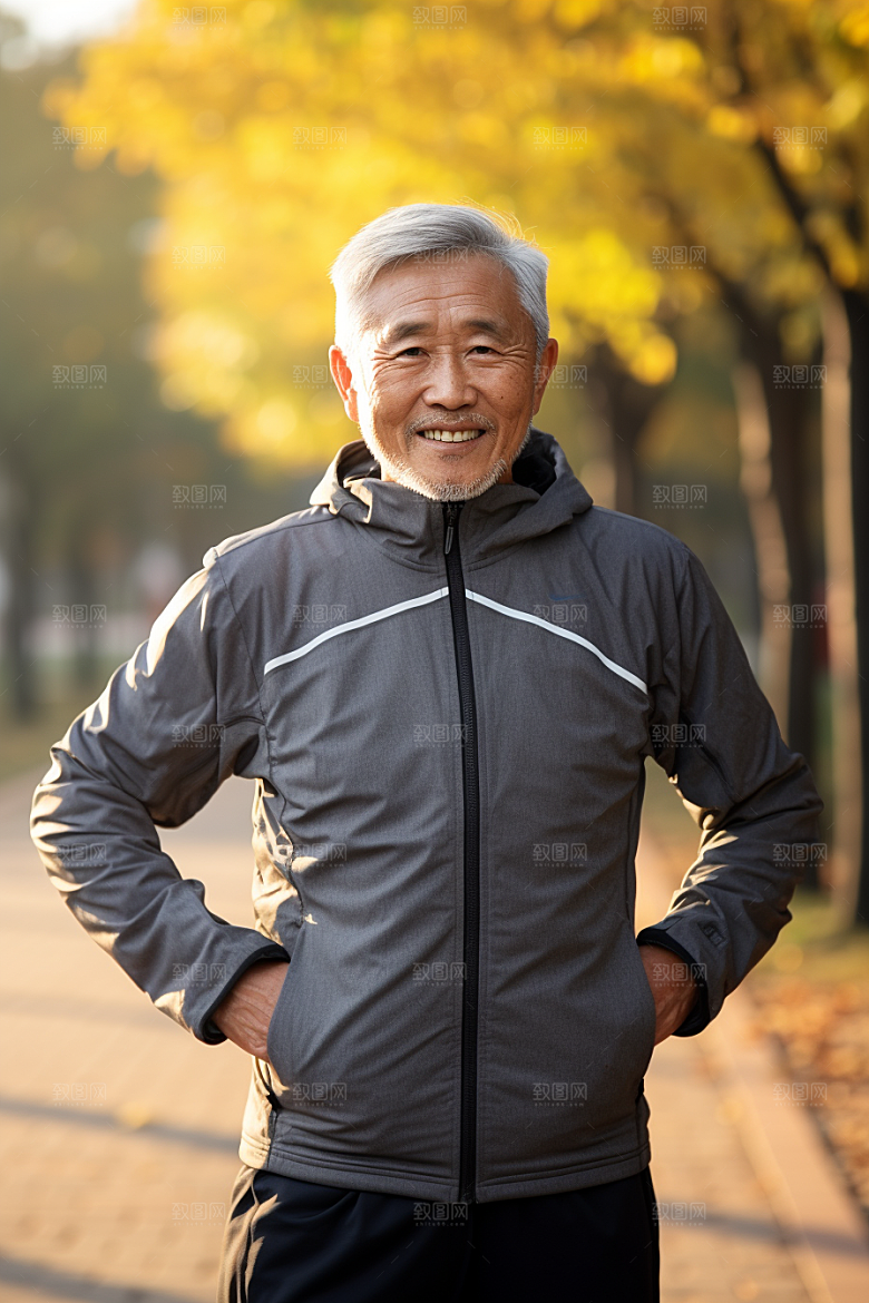 老年人锻炼人物晨跑摄影图