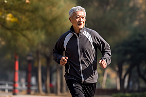 老年人锻炼人物晨跑摄影图
