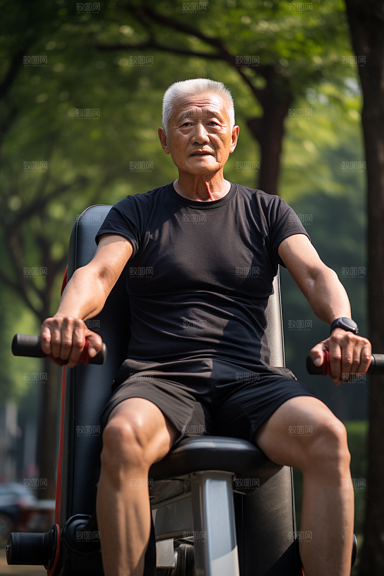 老年人锻炼夕阳红保持年轻摄影图