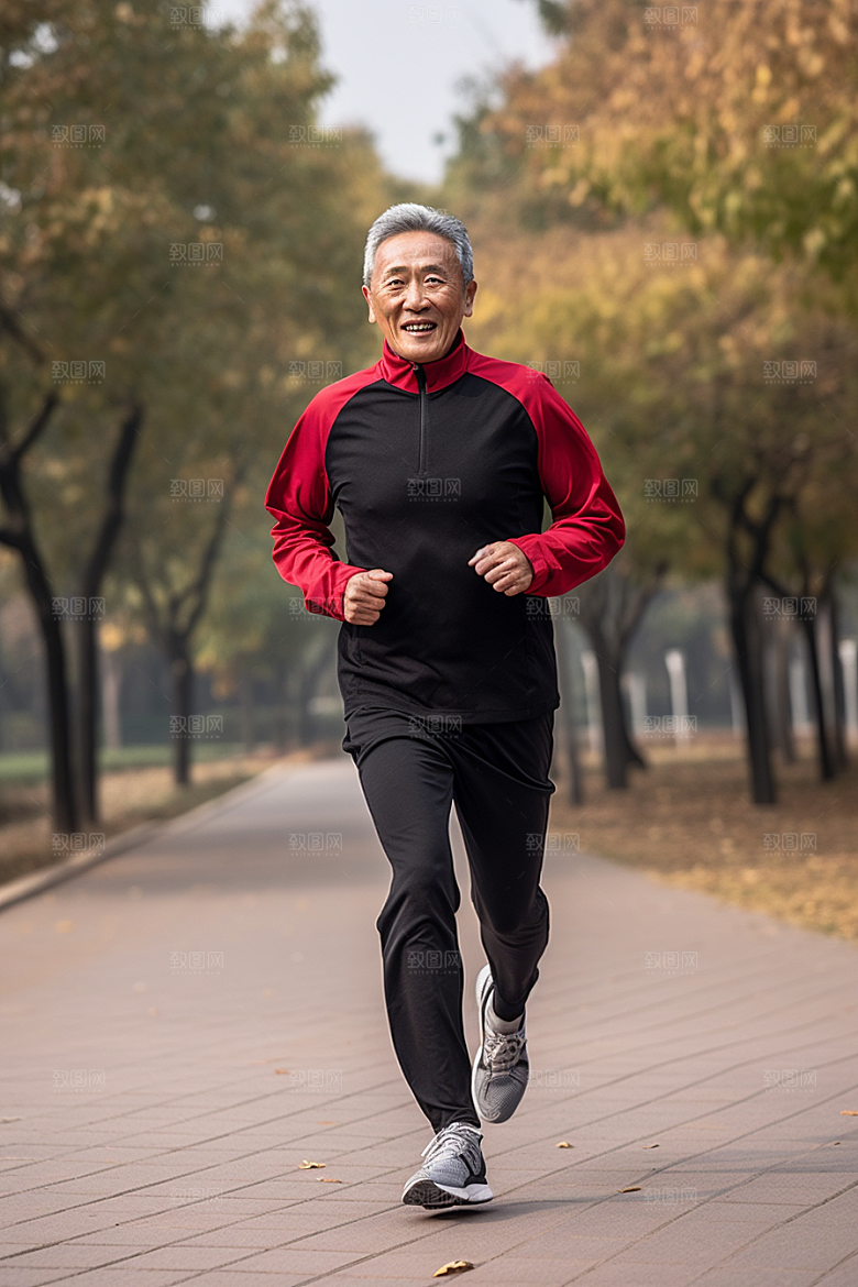 老年人锻炼夕阳红肖像摄影图