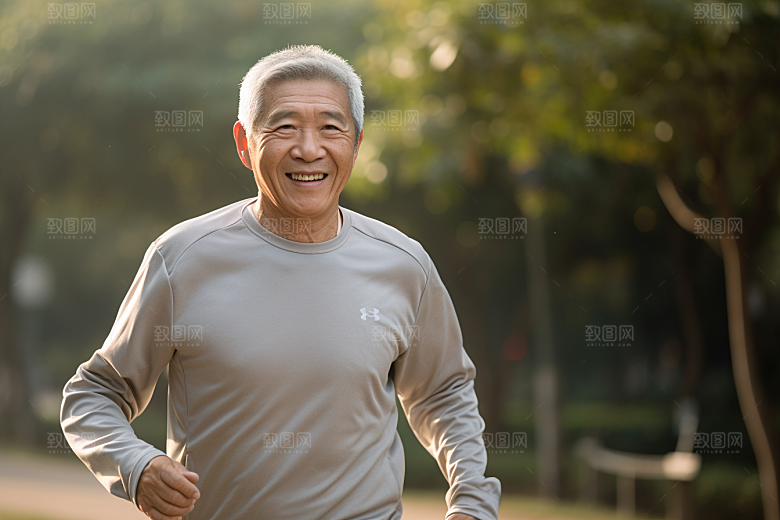 老年人锻炼肖像夕阳红摄影图