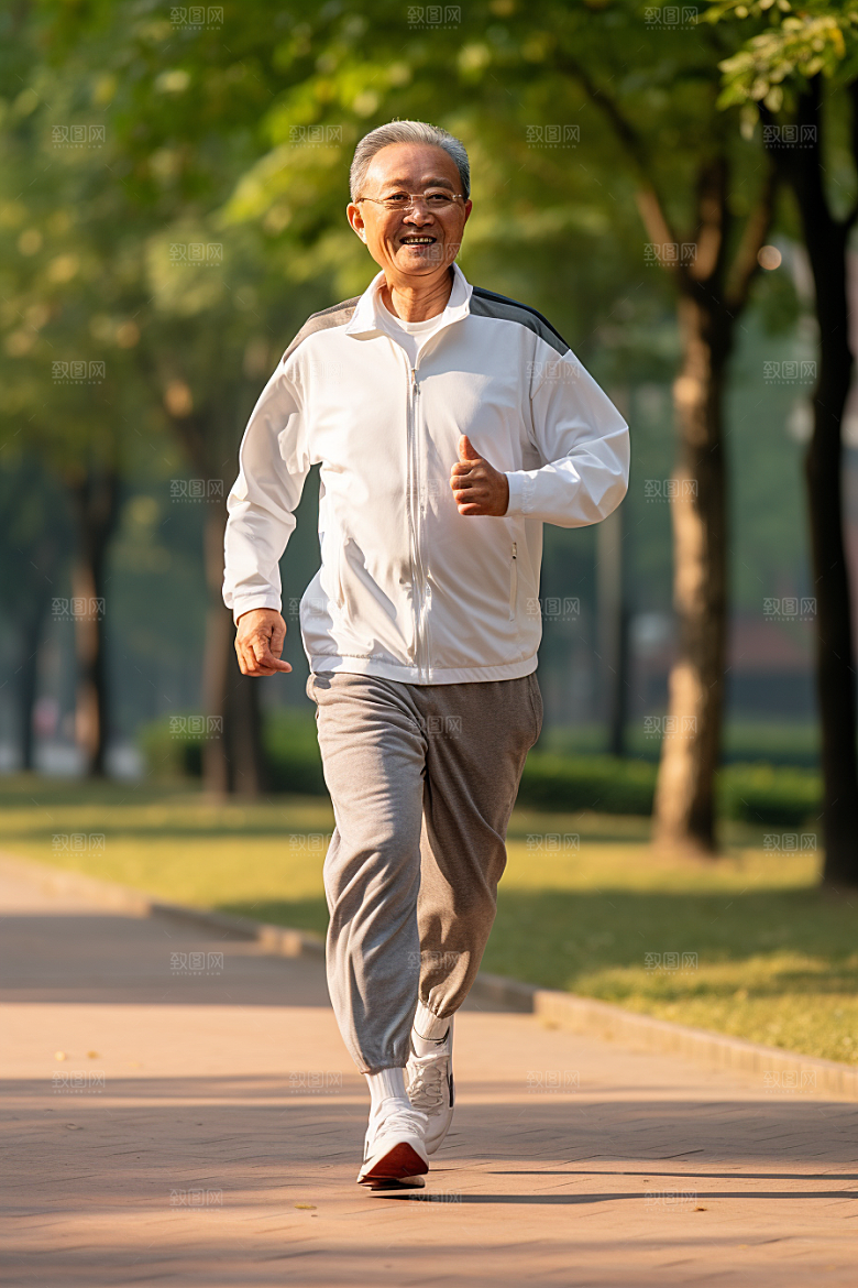 老年人锻炼人物晨跑摄影图