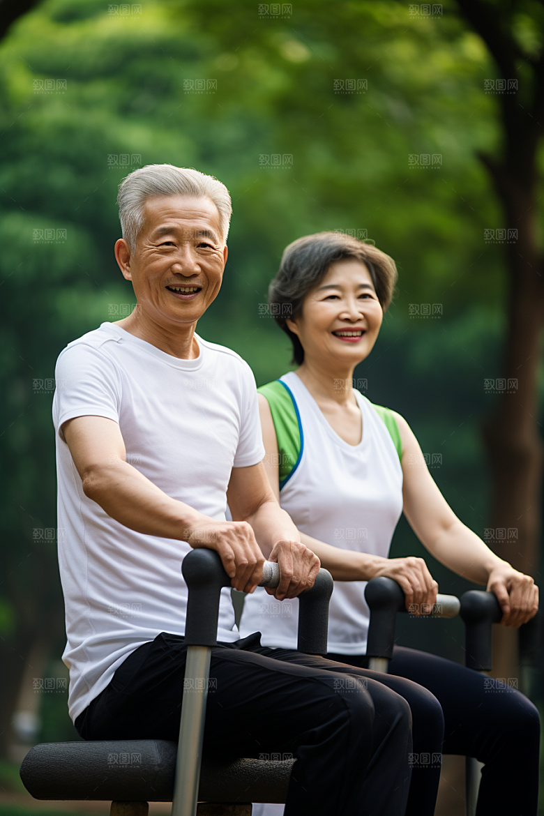 老年人锻炼夕阳红健身摄影图