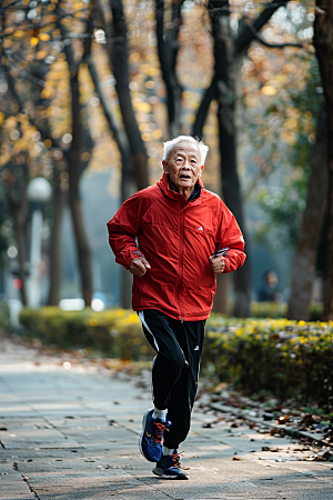 老年人锻炼人物晨跑摄影图