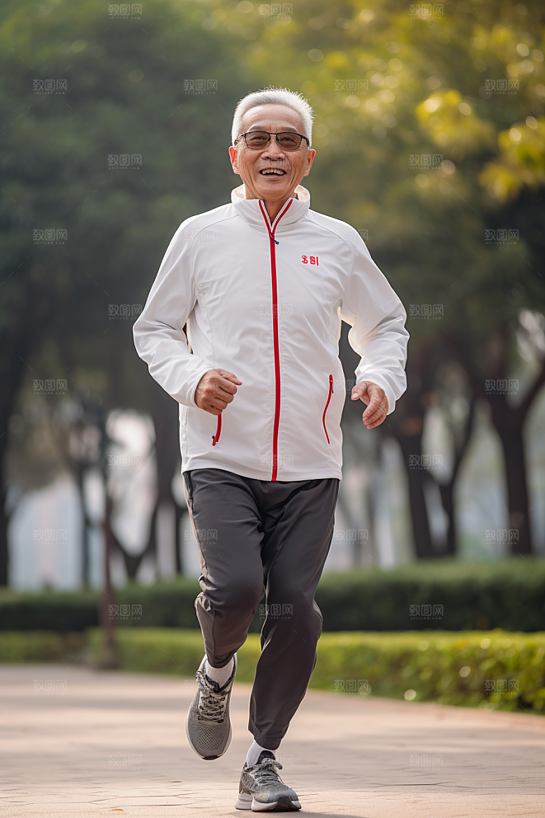 老年人锻炼保持年轻晨跑摄影图