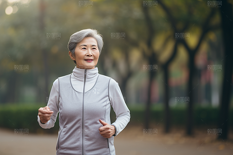 老年人锻炼夕阳红肖像摄影图