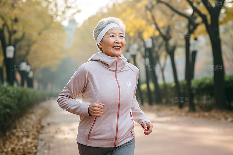 老年人锻炼晨练晨跑摄影图